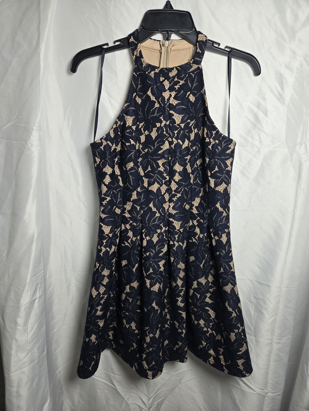 Altar'd State Navy Lace Mini Dress with Nude Lining